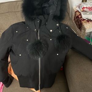 Black Hooded Jacket with Fur Trim